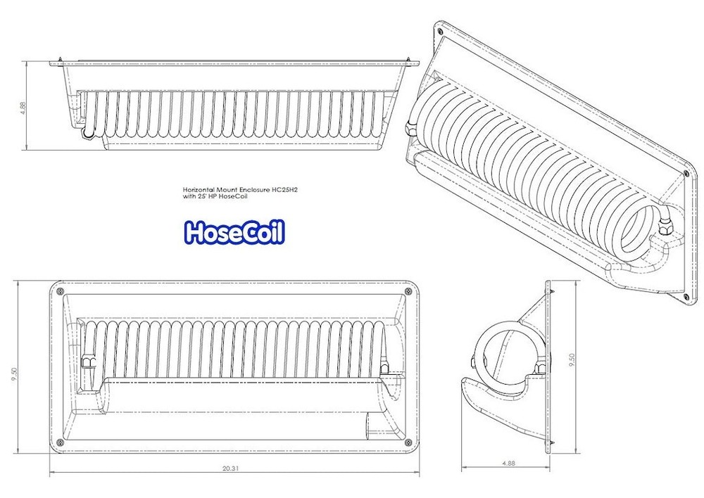 HOSECOIL HORIZONTAL MOUNT W/ 25' COILED HOSE- HC25H2
