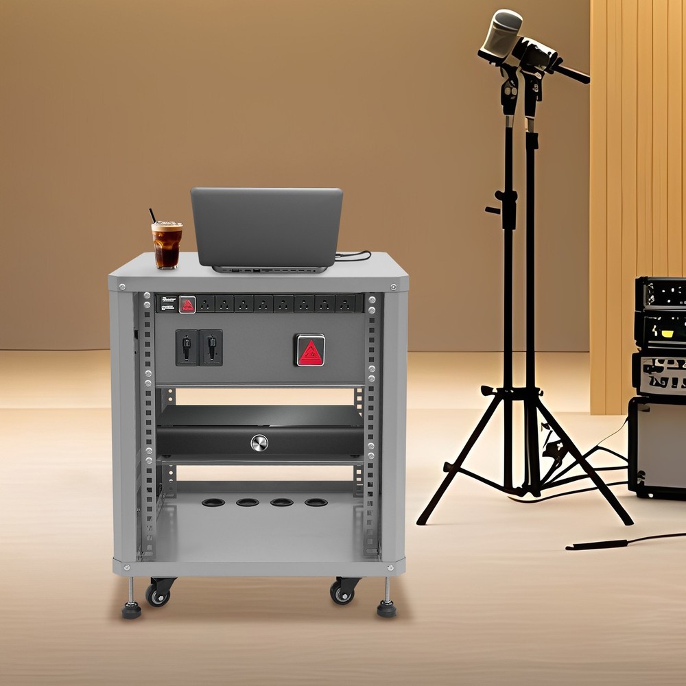 Network & Stereo Rack Rolling Server Rack Open Cabinet with Caster Wheels Grey