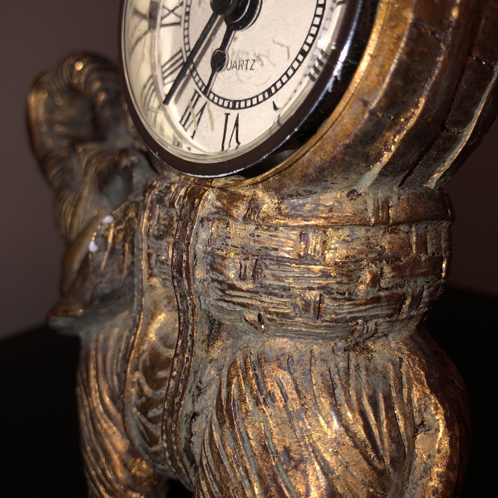 Bronze Style Resin Elephant Riding Monkey Mantle Quartz (Clock not working) 6"