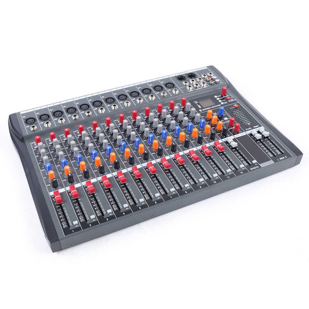 12 Channel USB Audio Mixer Bluetooth DJ Sound Mixing Console Amplifier Studio