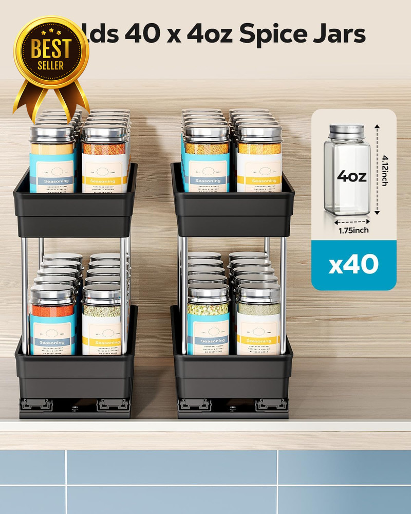 Vertical Spice Rack Pull-Out Cabinet Organizer 2-Tier 4.3" W 2 Pack