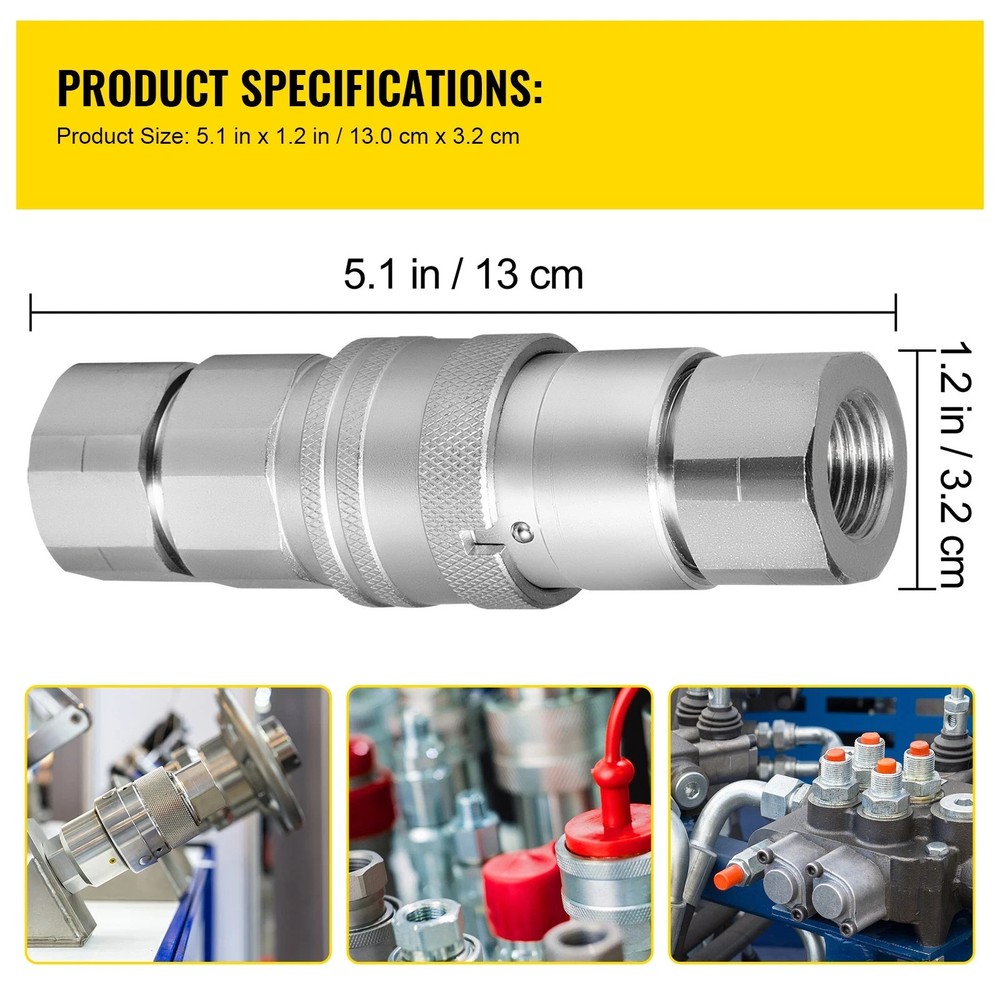 1 Sets 1/2" Flat Face Hydraulic Coupler Quick Connect Skid Steer Bobcat
