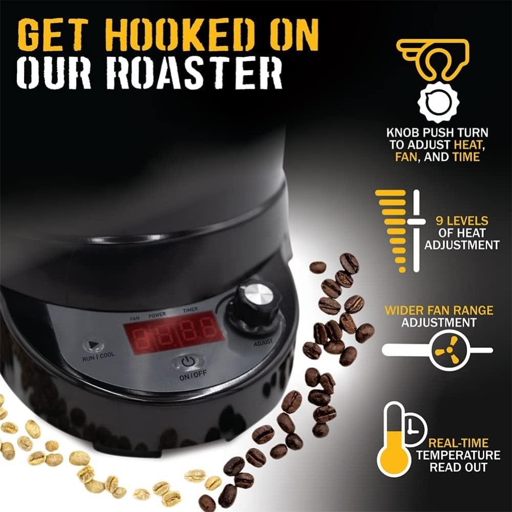 Automatic Coffee Bean Roaster for Home Use Variable Heat Settings Convection Fan