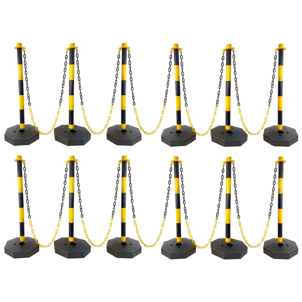 12 Pack Traffic Delineator Post Cones with Fillable Base, Safety Barrier, Chain