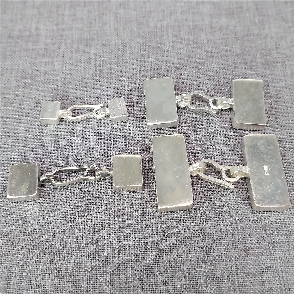 925 Sterling Silver Rectangular Leather Cord End Cap w/ Hook Clasp for Bracelet