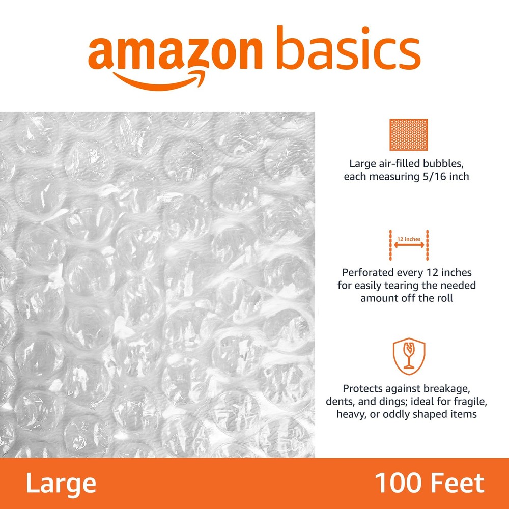 Amazon Basics 12-Inch Bubble Cushioning Wrap for Fragile Items Packing Material