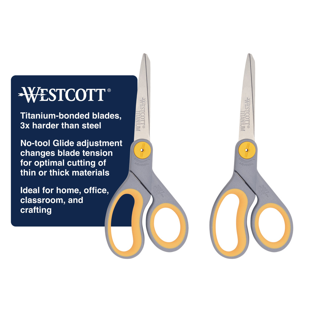 Titanium Coated Adjustable Smooth Glide Scissors 8 Inch Grey Yellow Office