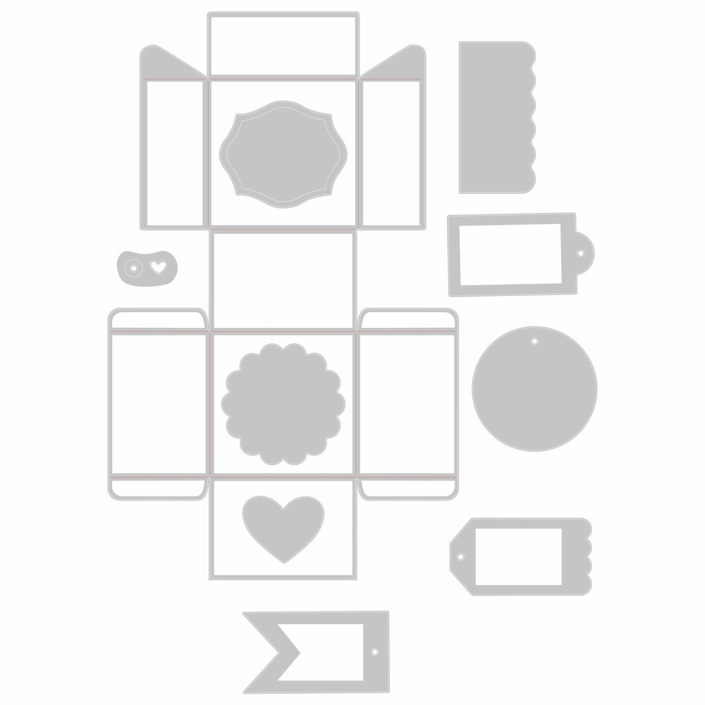 Sizzix Thinlits Plus Box & Labels 10pc set #663853 Retail $57.99 Jenna Rushforth