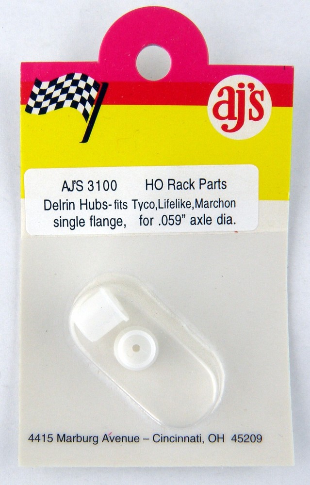 HO Scale (2) Delrin Hubs, Single Flange for .059" Axle Dia. - White - AJ's #3100