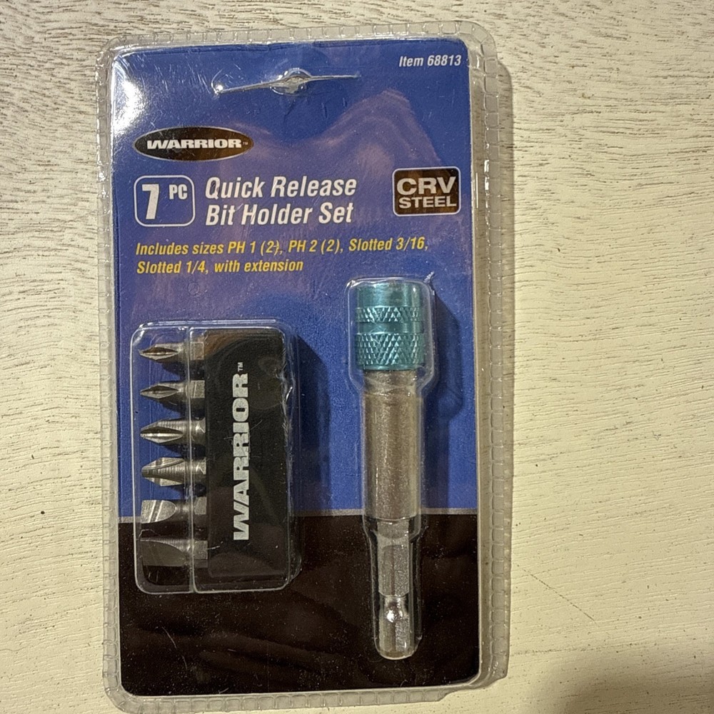 Warrior 7pc Quick Release Bit Holder Set (PH1, PH2, Slotted 3/16 & 1/4)
