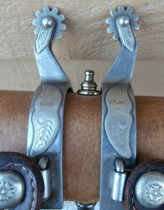 Vintage Crockett Renalde Mustache Silver Overlay Horse Spurs and Leather Straps
