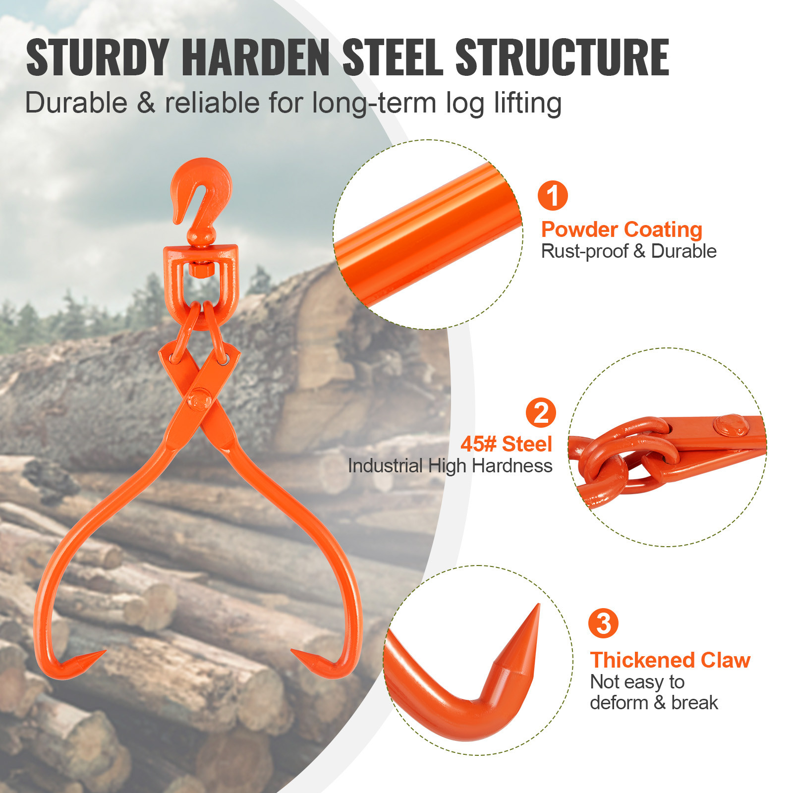 VEVOR Log Skidding Tongs 18 inch 2 Claw Log Lifting Tongs Heavy Duty Rotating