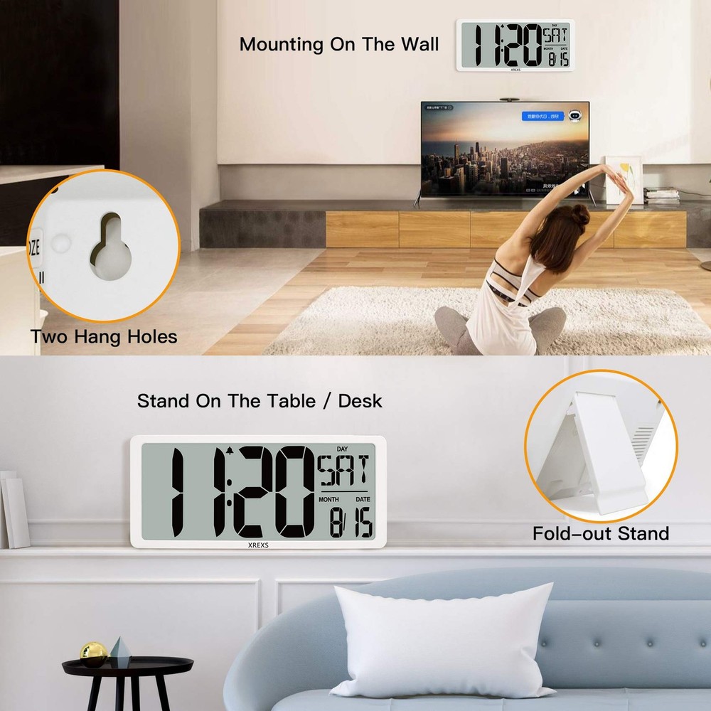 Large Digital Wall Clock with Backlight, 16.9 Inch Jumbo LCD Screen with Time...