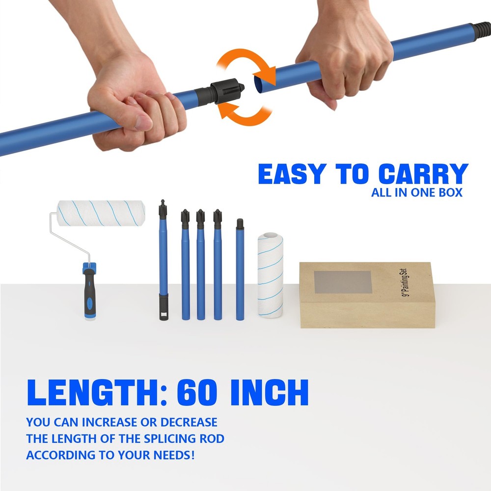 Paint Roller, 5ft Adjustable Handle Painting Rollers for Wall, 9 5 FT, Blue