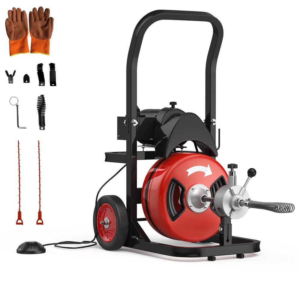 75FT x 1/2" Cable Electric Drain Cleaning Machine ,Auto Feed Sewer Snake Auger