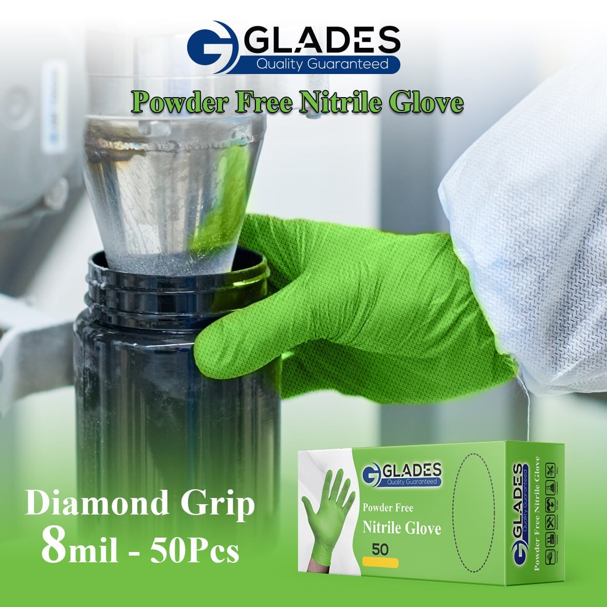 GLADES™ 8 Mil Heavy Duty Nitrile gloves Diamon Texture Indutrial Mechanic Gloves