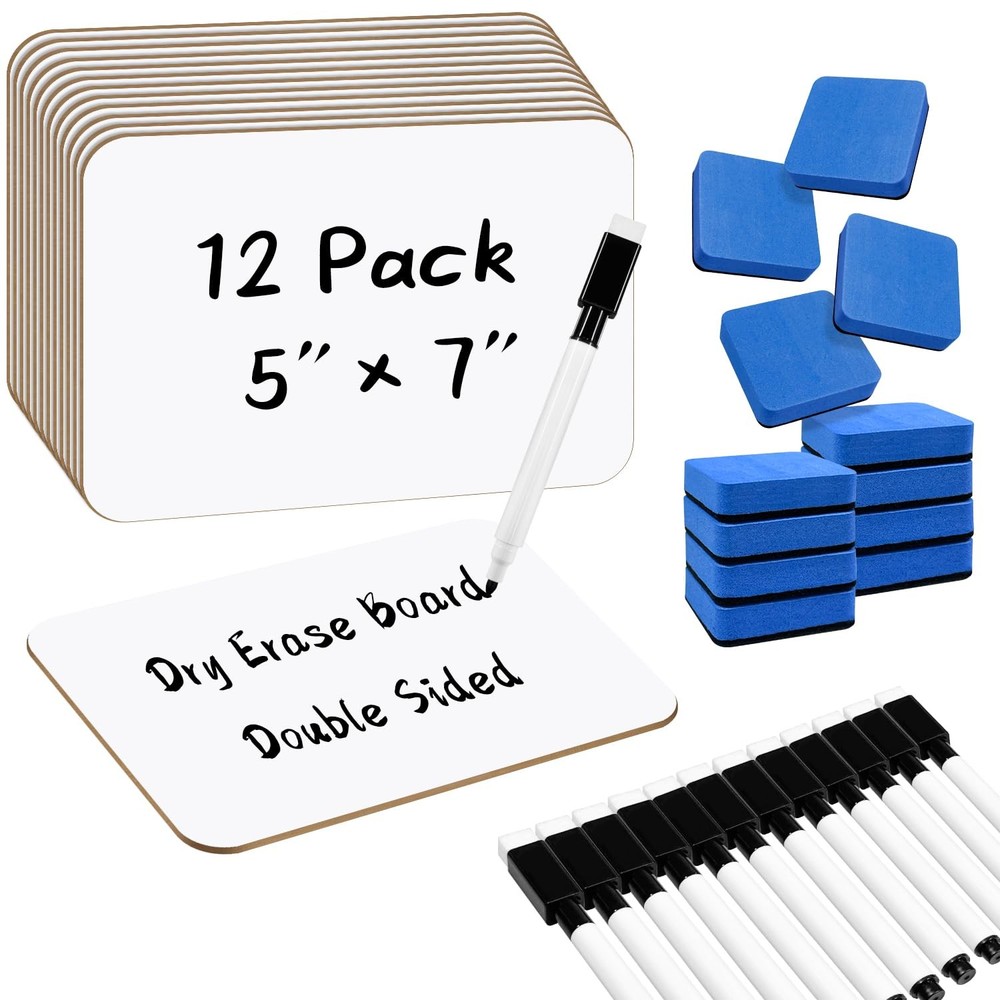 12-Pack Dry Erase Boards 5" x 7" Double-Sided Mini Whiteboard Set – Includes ...