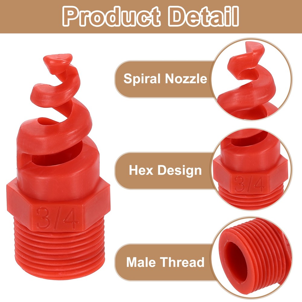 6Pcs 3/4" PP Spiral Car Nozzles, Red