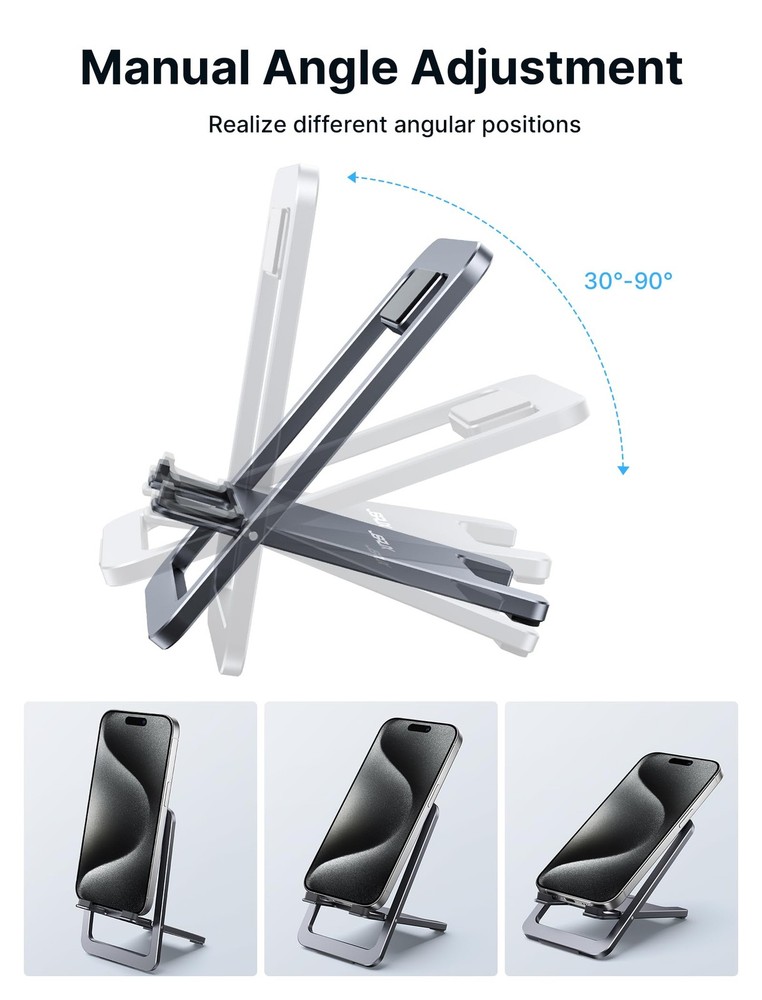 JSAUX Cell Phone Stand, Foldable Aluminum Adjustable 1-PACK, Grey