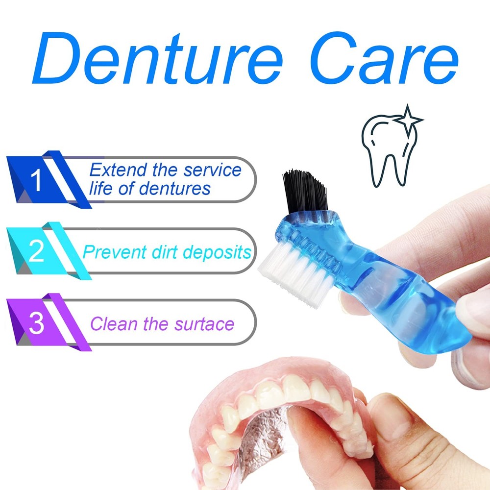 Denture Bath Case Soaking Cup with Brush, Holder Light Pink
