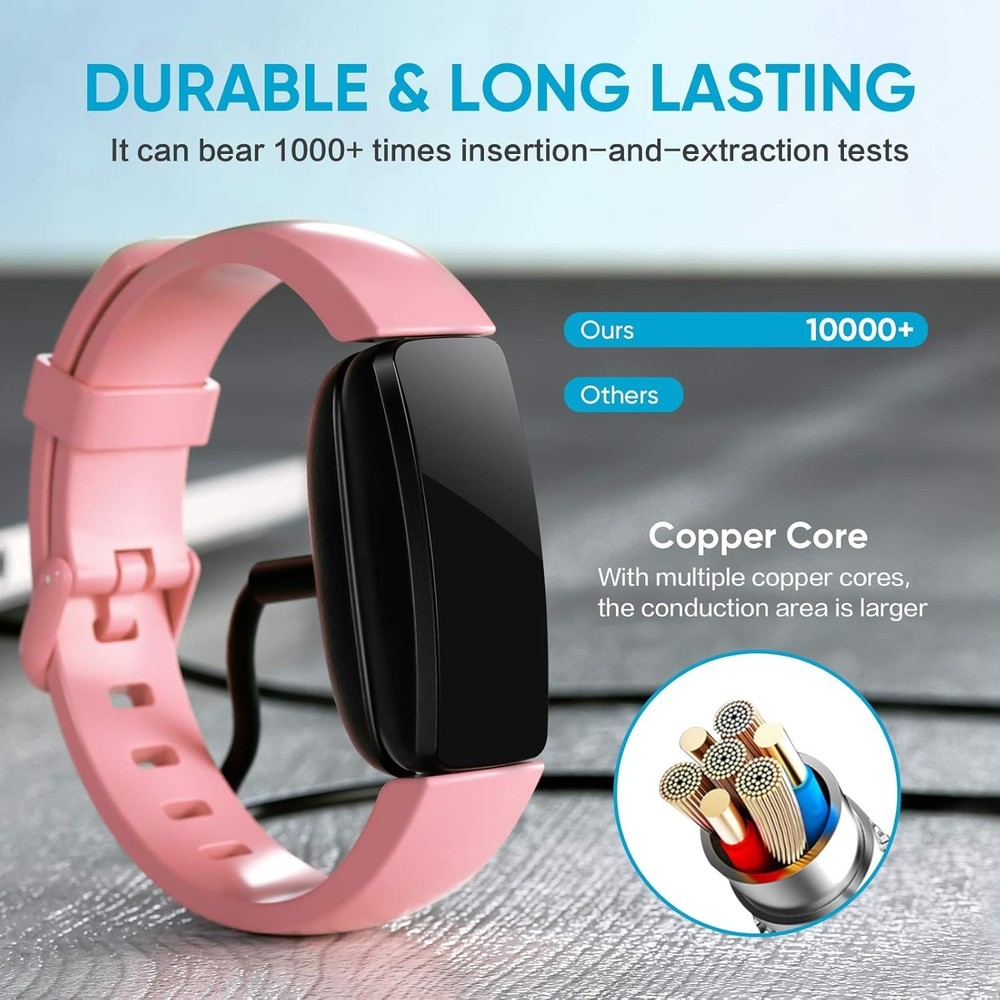 2-Pack Fast Charging Fitbit Charger Cables (3.3 ft/1.0 ft) - Black