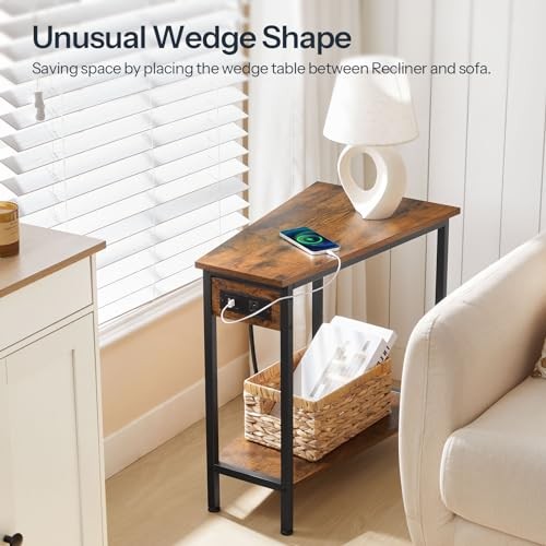 Wedge End Table with Charging Station, Recliner Wedge Side Table with Open