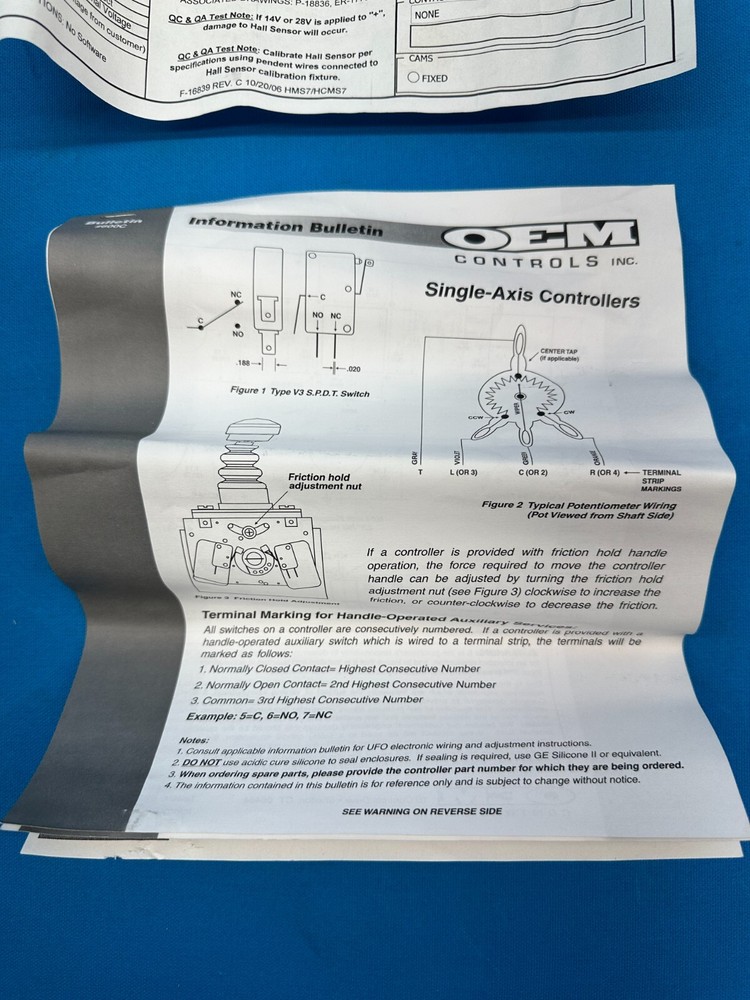 OEM Controls Airline Hydraulics Single-Axis Joystick Controller M14553