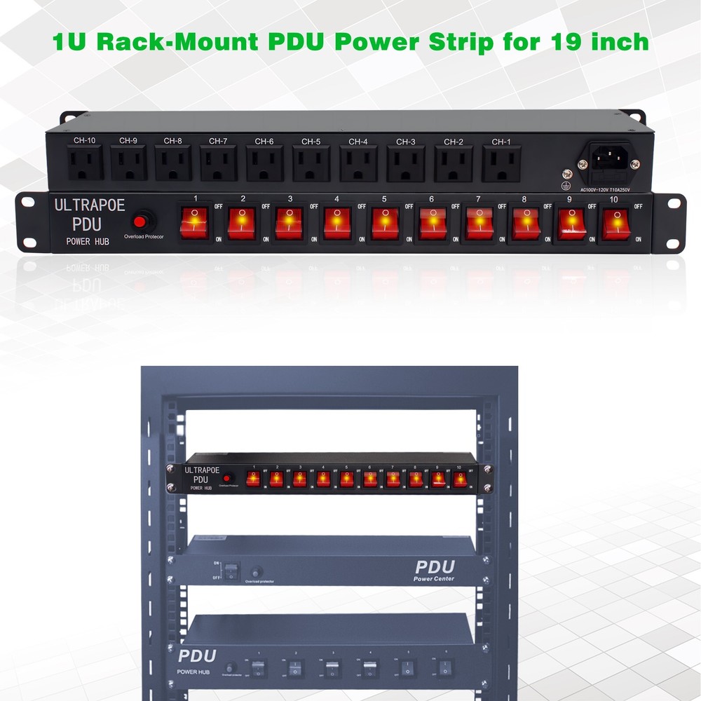10 Outlets 1U PDU Rack Mount Power Strip-Network Server Racks - Surge Protector