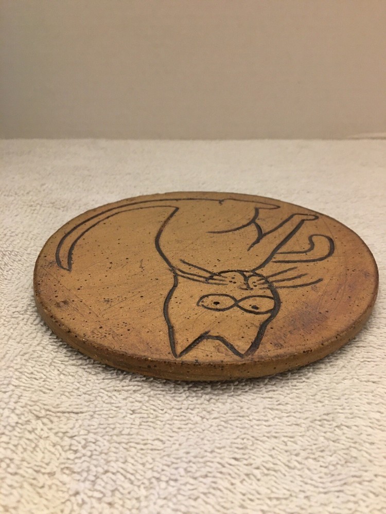 Cat Trivet / Decor Piece Artisan Signed Pottery/Stoneware