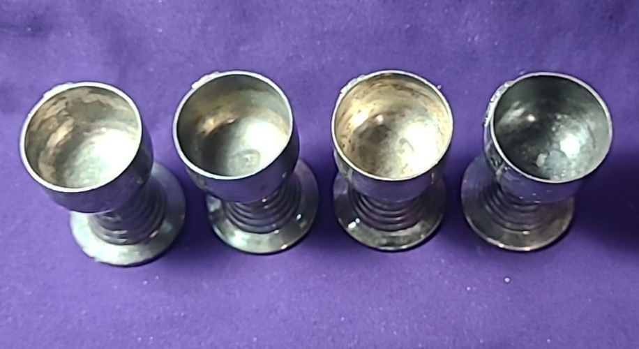 Set Of 4 German Vintage ini Silverplate Goblets Enamel Cities States Cordials