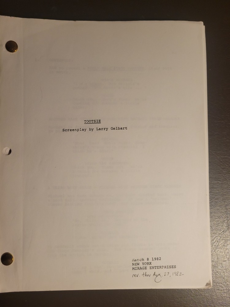 Tootsie (1982) Script -Larry Gelbart & Murray Schisgal -Mirage Enterprises Draft