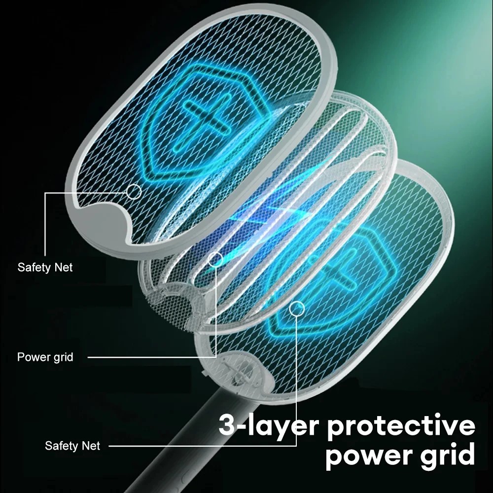 Rechargeable Dual-Mode Electric Fly Swatter Bug Zapper With Base, Lightweight