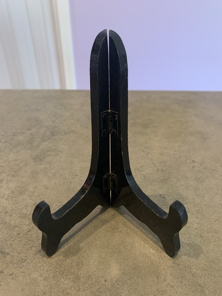 Black Folding Wood Plate Stand