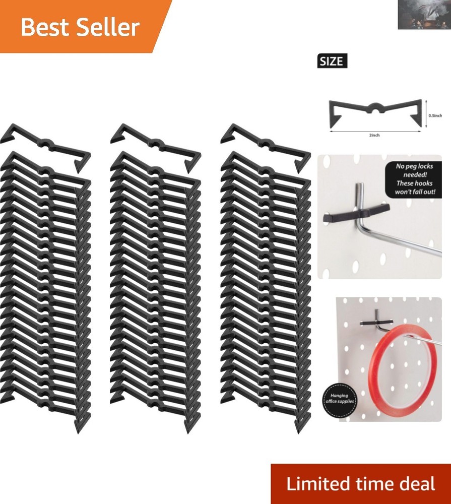 Modern Black Pegboard Clip Retainers - 100 Piece Set for Ultimate Organization