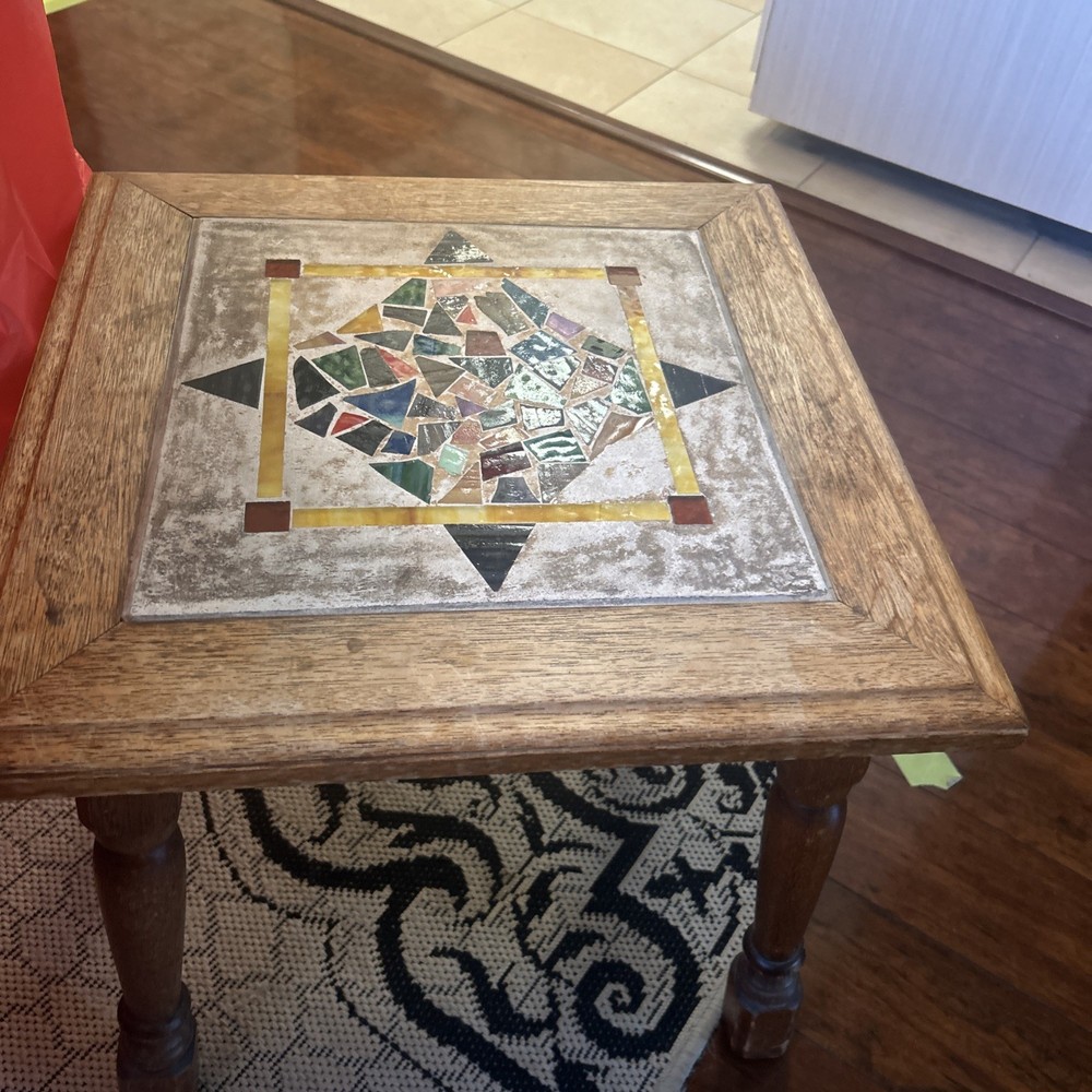 Small Vintage Mosaic Solid Oak Table