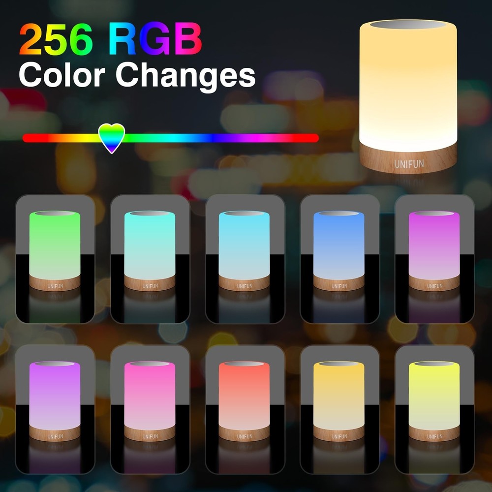 Table Lamp, Touch Sensor Bedside Lamps, Dimmable Warm White & Color Changing ...