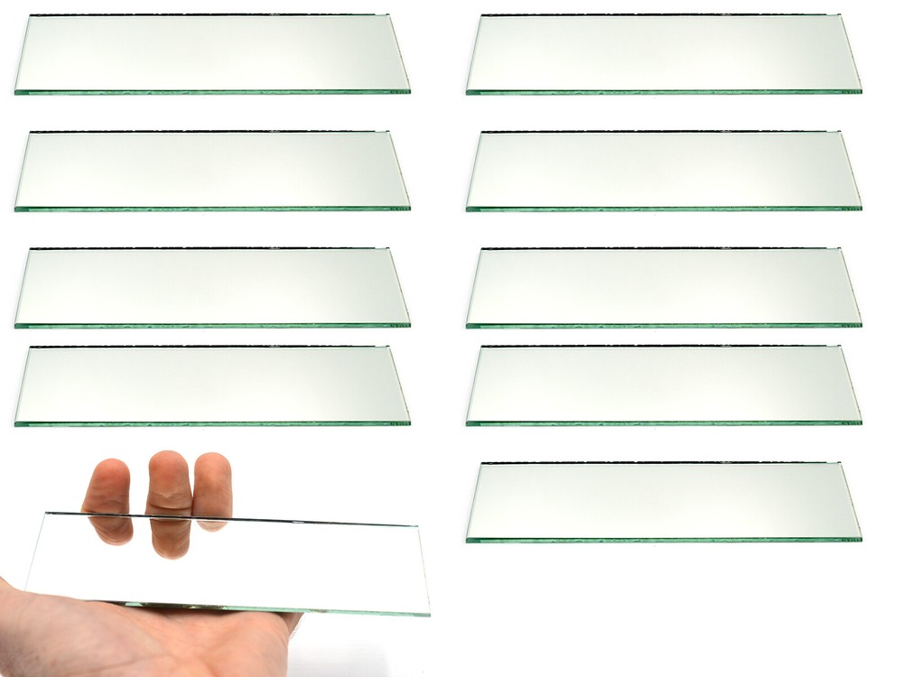 Rectangular Plano Glass Mirror - Pack of 10 - 6" x 2" - 2mm Thick Approx. -