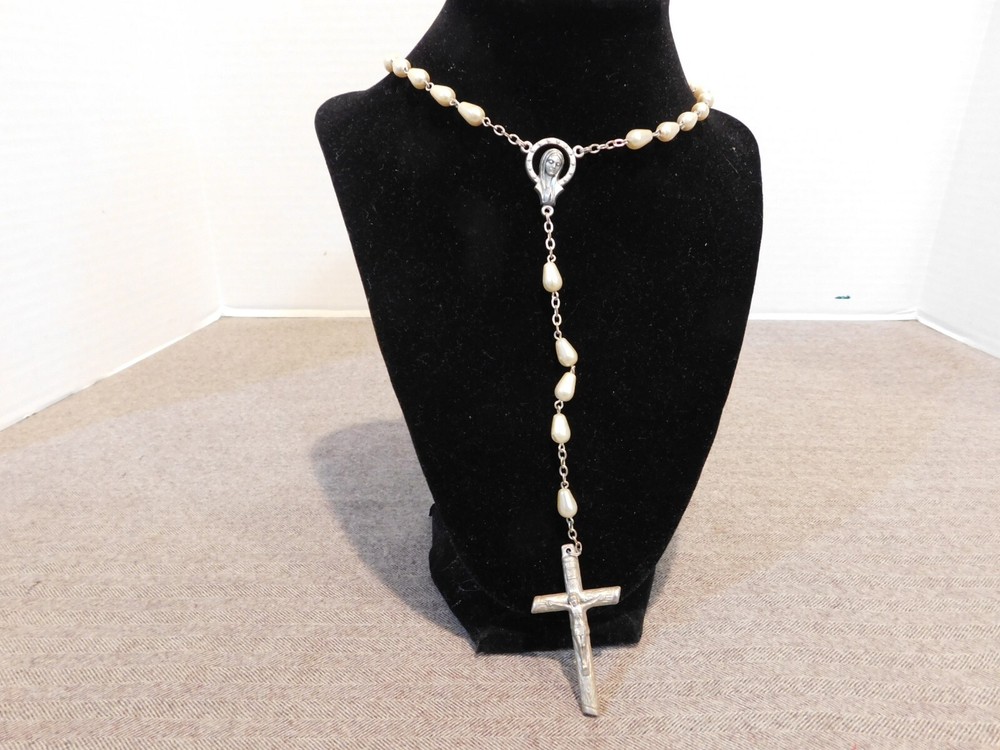 Vintage Rosary Faux Pearl Beads Italy