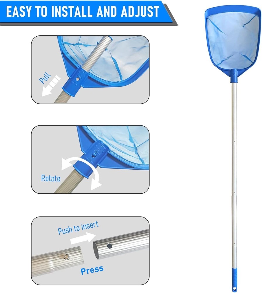 Lightweight Pool Cleaning Tool: 5' Telescopic Aluminm Pole with Medium Fine Mesh