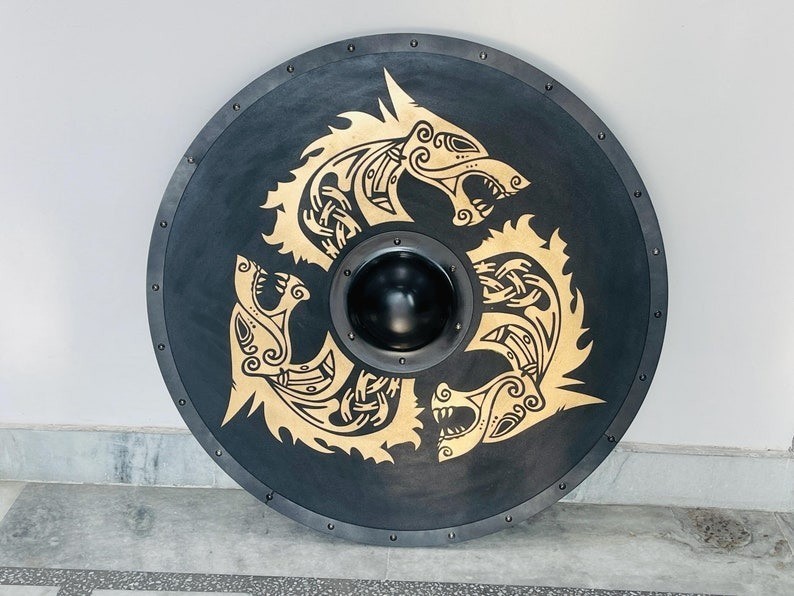 Fenrir Wolf Viking Shield: Battleworn Medieval Warrior Shield