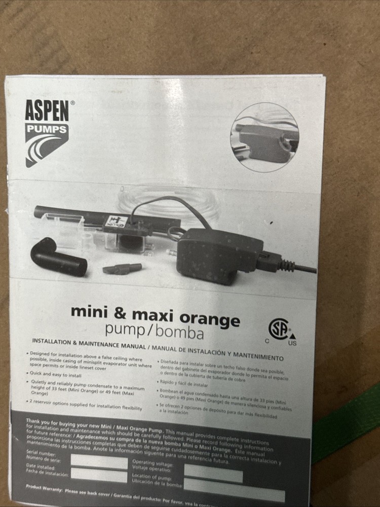Aspen Maxi Orange Pump 83919 Condensate Pump.