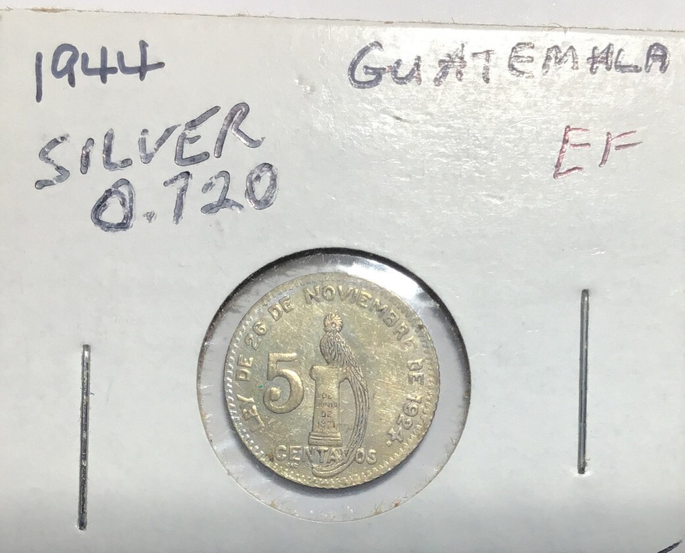 Guatemala 1944 5 Centavos Silver Coin + UNCIRCULATED + 🇬🇹 ✅️