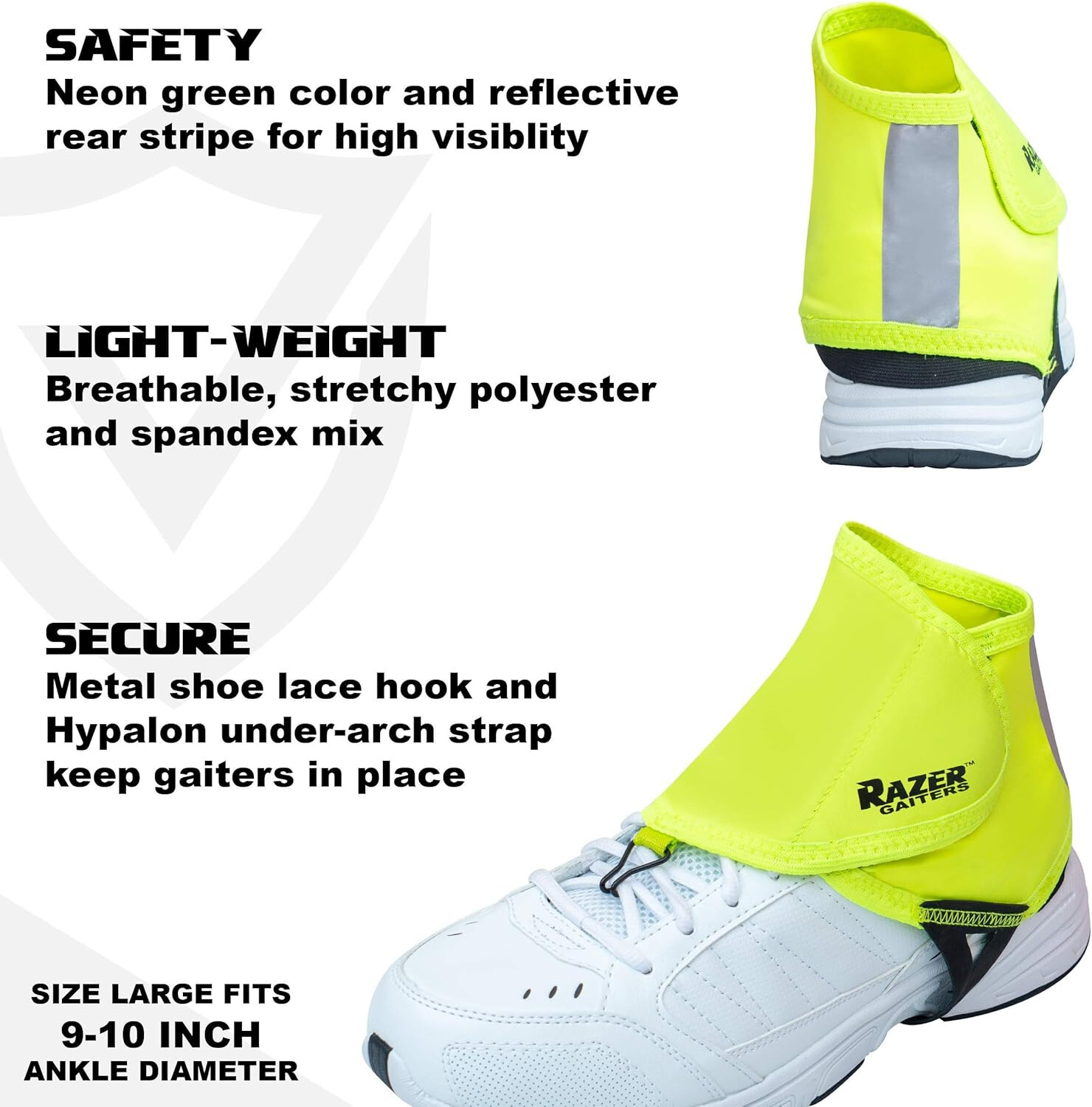 Trail Running Gaiters - Size Large - Neon Reflective Running Gear