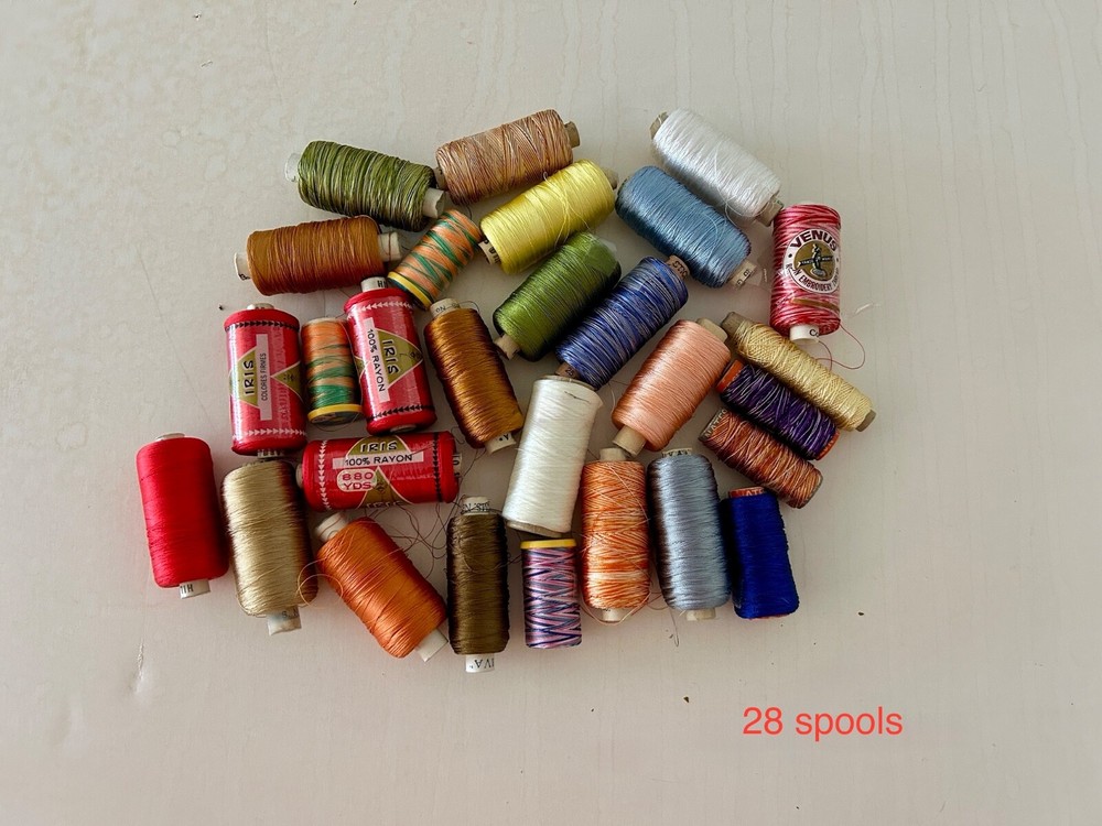 Random Machine Embroidery Thread Lot Spools Rayon New & Partial 28 total
