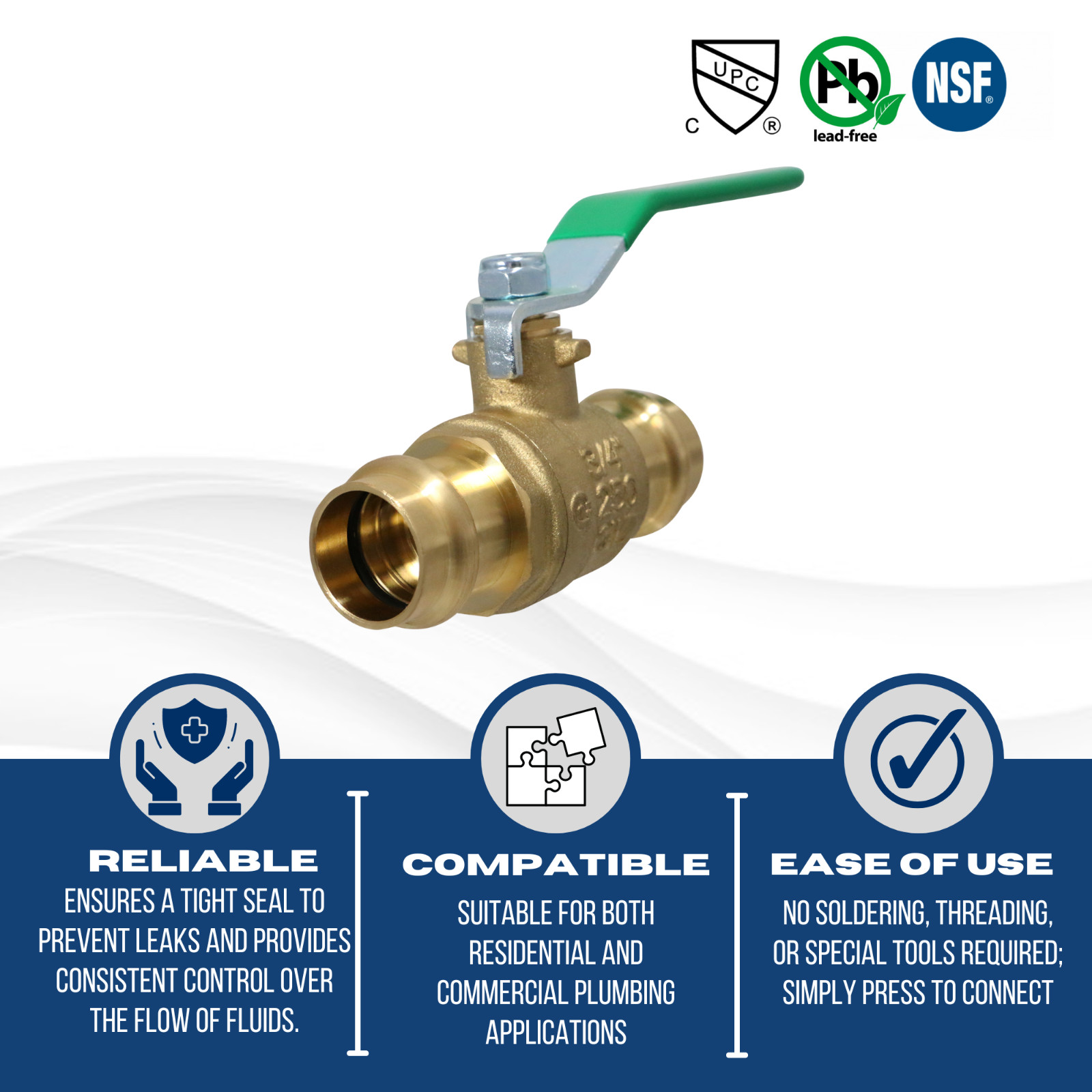 10 Pack XFITTING 1" Press Ball Valve, Lead Free Brass, Full Port, ProPress