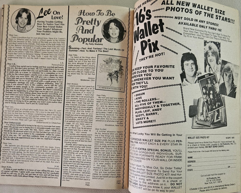 16 Magazine September 1978 ACE, MANILOW, ROLLERS, BEE GEES, KISS, CASSIDY