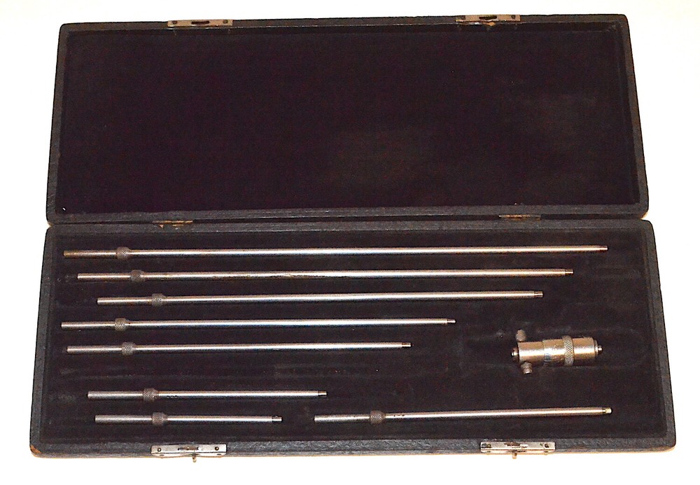 *Vintage* Starrett 124B Solid Rod Inside Micrometer Set w/ Wooden Case *Used*