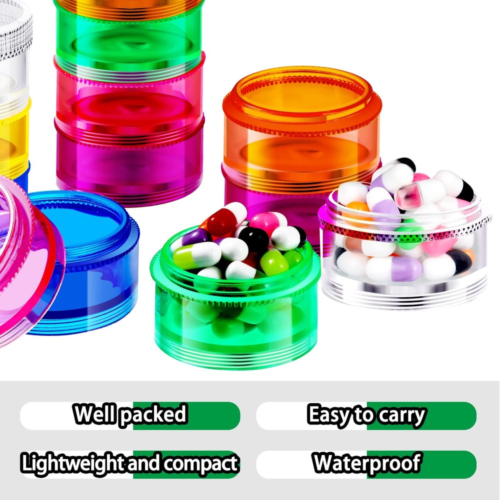 Weekly Pill Organizer, 8 Stackable Round Pill Boxes, 7-Day Travel Vitamin Case