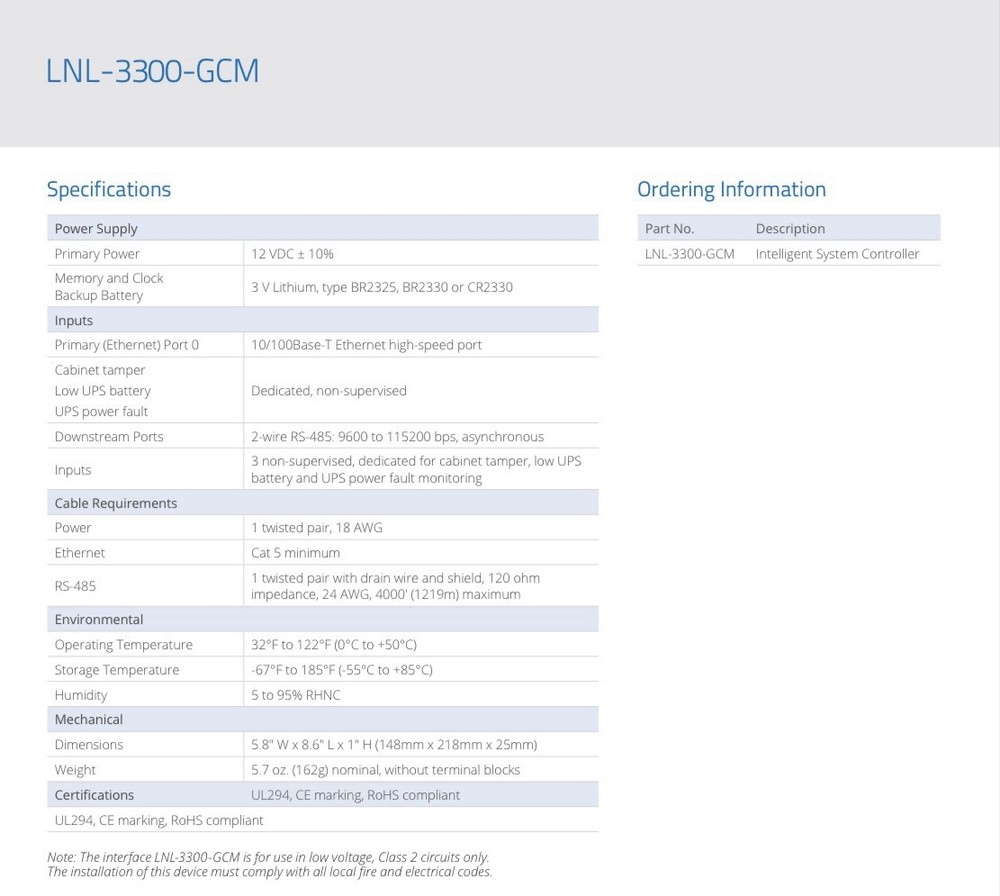 Lenel LNL-3300-GCM BP7173 Access Control System