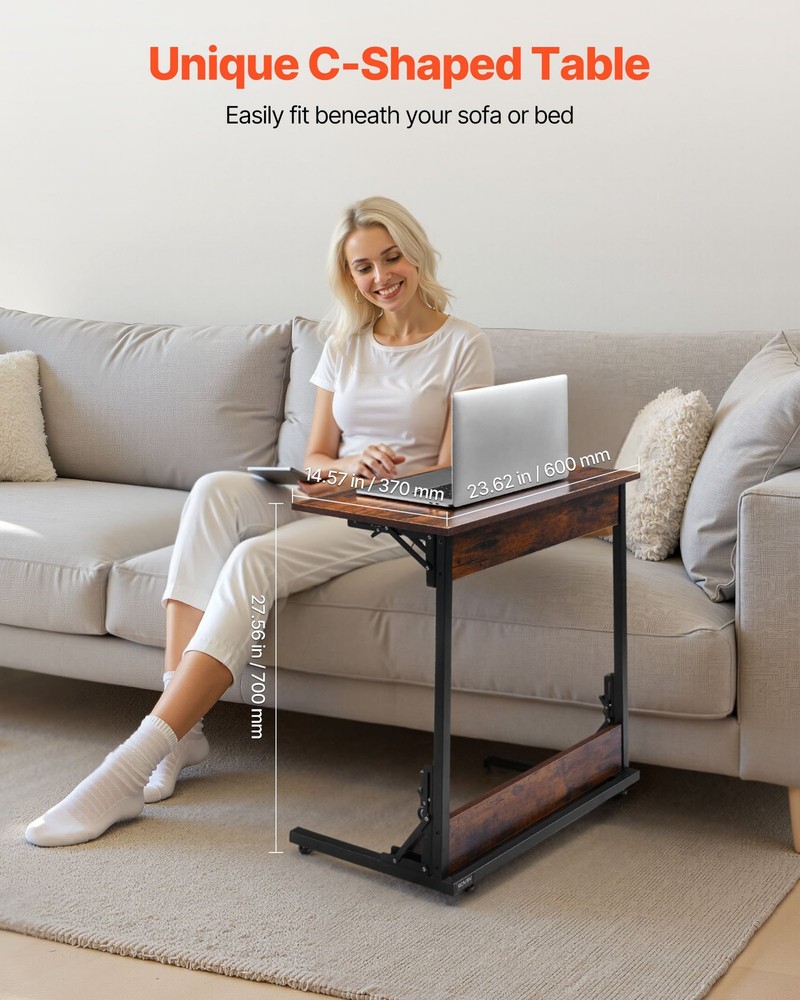C Table,Folding C Shaped End Table with Metal Frame & Adjustable Feet,Foldable